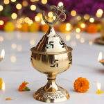 Brass Table Decor Oil Lamp Om Pakija Deepak  - Graceful Brass Oil Lamp for Temple
