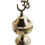 Brass Table Decor Oil Lamp Om Pakija Deepak  - Graceful Brass Oil Lamp for Temple