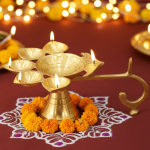 Brass Table Decor Oil Lamp Deepak 5 Wicks  - Classic Brass Deepak for Puja Rituals