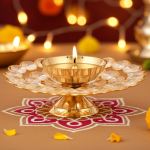 Brass Table Decor Oil Lamp Crystal Deepak  - Ceiling Hanging Oil Lamp for Aarti