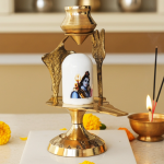 Brass Shivling With White Stone – Size 1 Traditional Lingam, 4 Inch