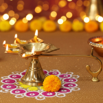 Brass Table Decor Oil Lamp Deepak 5 Wicks  - Traditional Festival Deepak for Temple