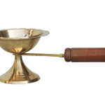 Brass Table Decor Oil Lamp Deepak With Wooden Handle  - Decorative Deepak for Home