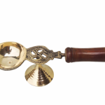 Brass Table Decor Oil Lamp Deepak With Wooden Handle  - Unique Brass Deepak Design