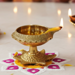 Brass Table Decor Oil Lamp Deepak On Tortoise  - Decorative Deepak for Puja & Aarti