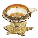 Brass Table Decor Oil Lamp Deepak On Tortoise  - Decorative Deepak for Puja & Aarti