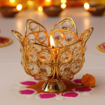 Brass Table Decor Oil Lamp Deepak With Crystal  - Puja Deepak for Religious Use