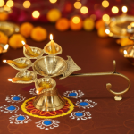 Brass Table Decor Oil Lamp Deepak 5 Wicks  - Elegant Brass Diya for Aarti