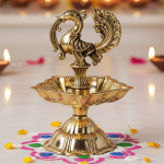 Brass Table Decor Oil Lamp, Shankh Deepak  - Handcrafted Brass Diya for Spiritual Décor