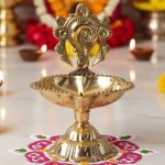 Brass Table Decor Oil Lamp, Shankh Deepak  - Conch Design Brass Oil Lamp for Puja