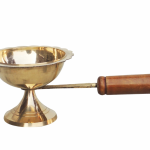 Brass Table Decor Oil Lamp Deepak With Wooden Handle  - Traditional Deepak for Mandir