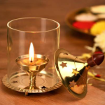 Brass Table Decor Oil Lamp Deepak With Chimney  - Elegant Deepak for Temple Lighting
