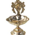 Brass Table Decor Oil Lamp, Shankh Deepak  - Traditional Brass Diya for Home Temple