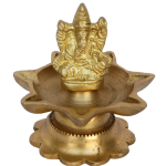 Brass Table Decor Ganesha Oil Lamp Deepak 7 Wicks  - Handcrafted Brass Deepak for Temple Décor