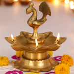 Brass Peacock Diya Jyoti Deepak Oil Lamp 7 Wicks  - Multiflame Oil Lamp for Puja & Lighting