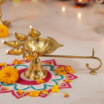 Brass Table Decor Oil Lamp Deep Jyoti 5 Wicks  - Deep Jyoti Style Brass Diya for Mandir