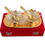 Decorative Silver & Gold Plated 2 Bowl With Tray And Two Spoon
