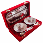 Decorative Silver Plated 2 Bowl With Tray And Spoon