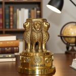 Brass Ashok Lath Desk Decor – National Emblem India Symbol Statue