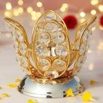 Brass Table Decor Oil Lamp Deepak With Crystal  - Antique Deepak for Aesthetic Décor