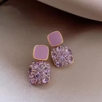 💜 Korean Style Purple Square Crystal Earrings