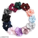 LETZSHOPPE Classic Satin Silk Scrunchies – Set of 12 Multicolor Hairbands for Women & Girls, Anti-Hair Fall Elastic Scrunchies