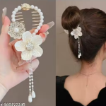 LETZSHOPPE Stylish Korean White Flower Juda Hair Claw – Elegant Hair Accessory for Women & Girls