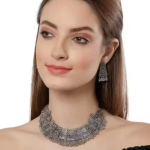 German Silver Unique Silver Oxidised Floral Choker Jewellery Set