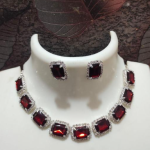 Dazzling Stones Necklace Earring Set For Women (RED)