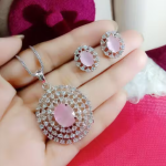 Silver Plated Luxury American Diamond Heart Crystal Pendant & Earrings Combo