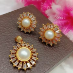 Gold-Plated Pendant Set Features A Floral Design With White Pearls And American Diamonds