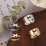 DESIGNER Butterfly Couple Ring For Engagement Matching Wrap Finger Ring For Women And Men - SILVER AND GOLDEN (2PAIR COMBO)