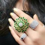 Green Party Wear Ladies Ring
