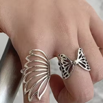 Combo of 2 Silver Tone Butterfly & Angel Wings Fashion Ring For Women & Girls