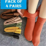 letzshoppe Women’s Warm Pack of 4 Soft & Cozy Winter Non-Thumb Socks, Fleece-Lined Thermal Ankle Length Wool Socks -Assorted Colors