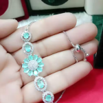 LETZSHOPPE Stylish Adjustable American DIAMONDD Bracelet (Free Size) Mint Green Floral Shape for Girls and Women