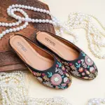 Midnight Pista Embroidered Slide Sandals