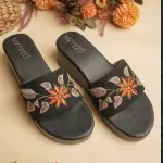 Golden Whisper Embroidered Slide Sandals