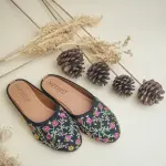 Noir Bloom Embroidered Slide Sandals