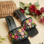 Garden Noir Embroidered Block Heel Slides