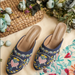 Midnight Bloom Embroidered Mule Heels