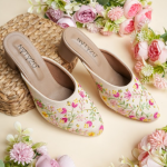 Midnight Bloom Embroidered Mule Heels