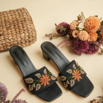 Embroidered Block Heel Slides
