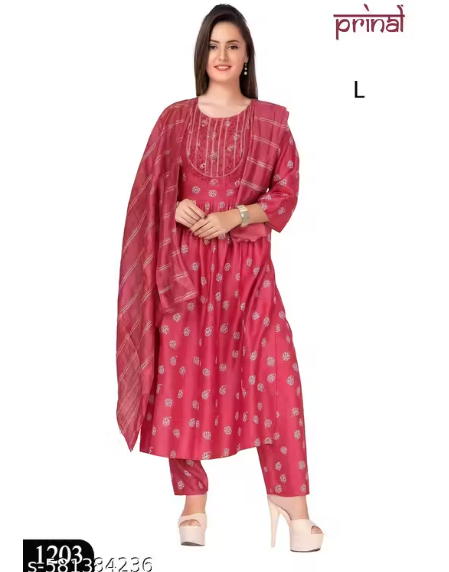 Women kurta pant dupatta set ,Maroon kurta set with dupatta