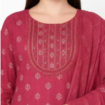 Women kurta pant dupatta set ,Maroon kurta set with dupatta