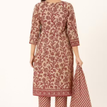 Jaipuri Cotton Suit | Beige & Maroon Printed Kurta Set for Women
