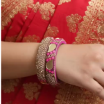 Pink Bangles Mirror Work Jewelry Indian Bangles Kada Set Festive Jewelry Wedding Bangles Pink and Gold