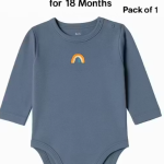Soft Cotton Full Sleeve Baby Bodysuit for 18 Months – Unisex Romper with Snap Buttons (Pack of 1)