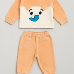 Toddler Cartoon Outfit Peach Babywear Set Velour Baby Clothes Expressive Face Babywear ✅