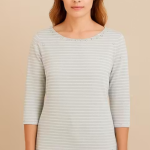 Ladies striped t-shirt - Women’s boatneck top - Casual wear for women - Crystal embellished t-shirt